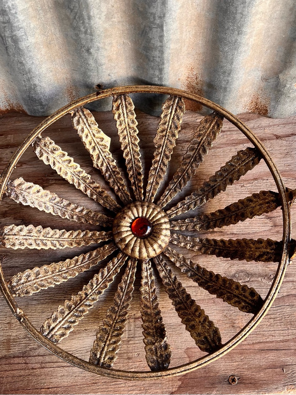 Vintage Hollywood Regency Gold Sunburst Decorative Bowl Tray Centerpiece
